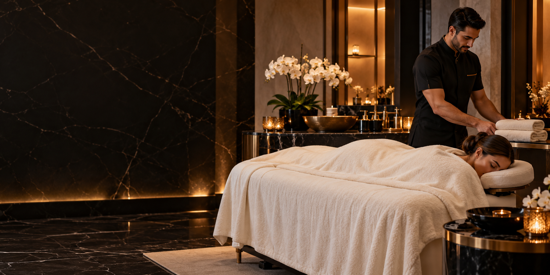 Professional spa therapist attending to a guest