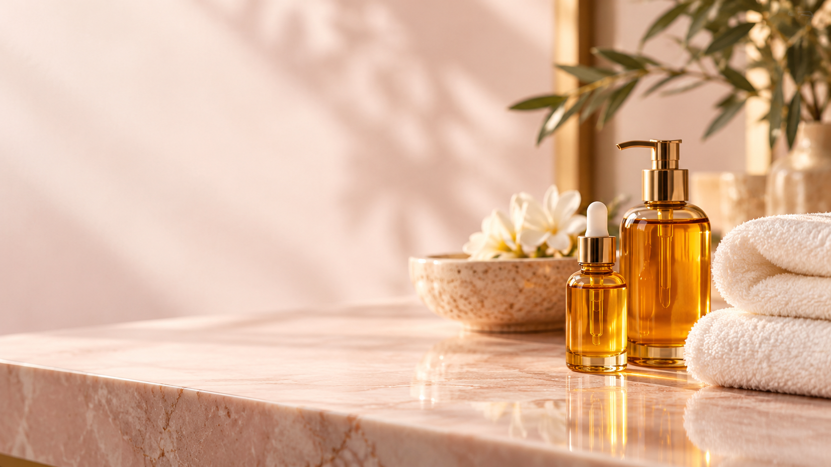 Massage oils and neatly arranged spa towels