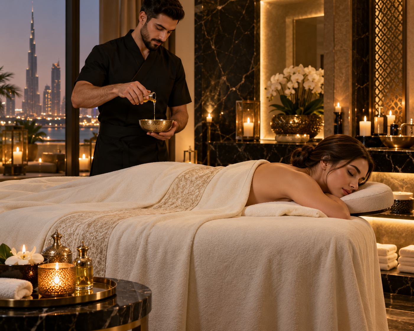 Illustrative luxury relaxation treatment setting
