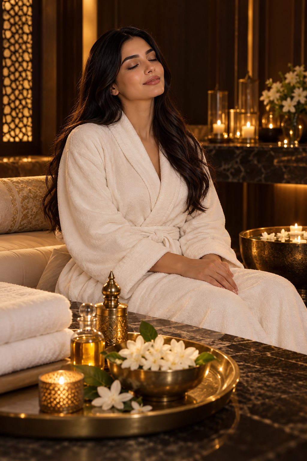Relaxed guest in luxury spa surroundings