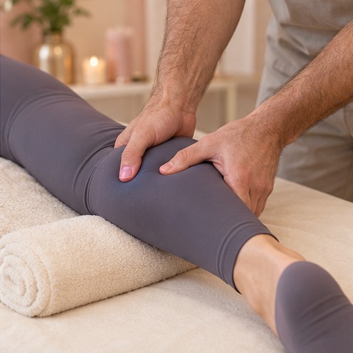 Illustrative focused sports massage of the leg